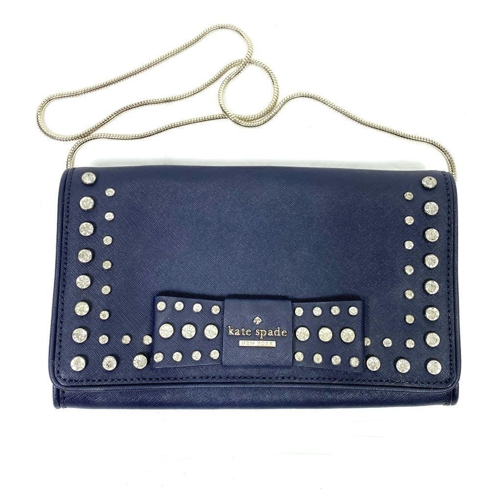 Kate Spade New York Eva Davies Mews Bow Offshore Navy Blue Clutch Purse